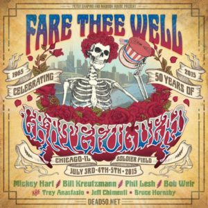 Plakat til Grateful Deads konserter i Chicago denne helgen. Søndag 5. juli står de på scenen sammen for aller siste gang.