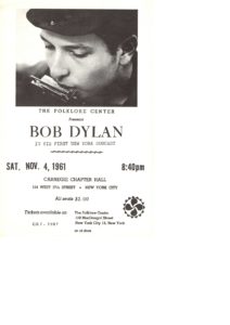 Programmet som Izzy Young trykket til Dylans første New York-konsert. (Illustrasjon: Izzy Young)